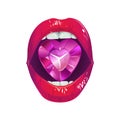 Red lips with pink crystal heart Royalty Free Stock Photo